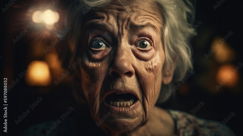 Portrait of a frightened elderly woman created with generative AI technology Portrait of a frightened elderly woman created with generative AI technology