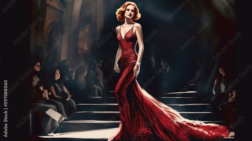 Theater actress in a beautiful red dress created with generative AI ...