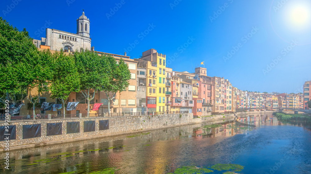 Colorful houses at river Onyar in Girona, Catalonia Spain