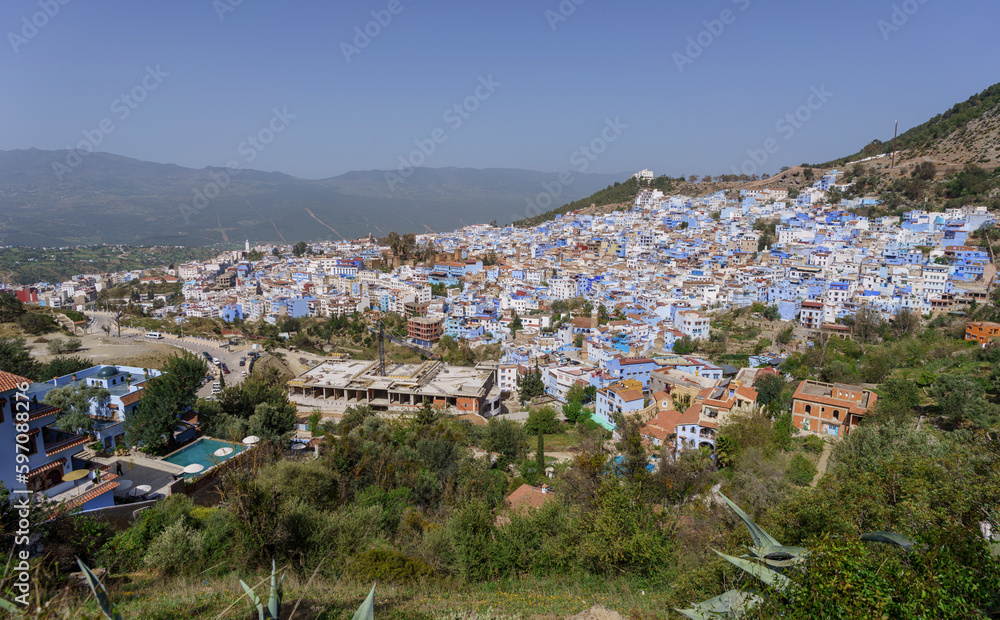 view of the city and Ras el Ma, Chauen,blue town, Rif mountains, morocco, africa