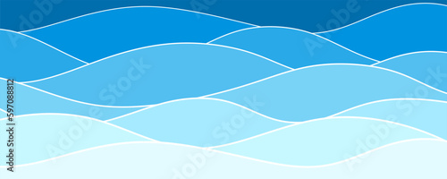 Stylized blue sea wave background. Water wave shapes texture with wavy lines. Ocean vector pattern background. Vector illustration
