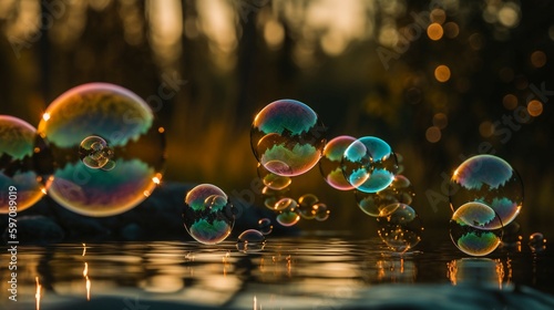 Giant bubbles blurred background. AI generative