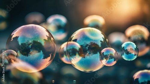 Giant bubbles blurred background. AI generative
