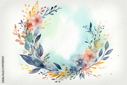 wreath with leaves, flowers, romantic design from generative ai