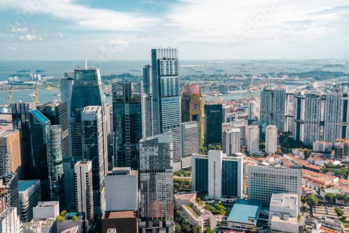 Photography Aerial view of Singapore down town area in day time, travel and business destina