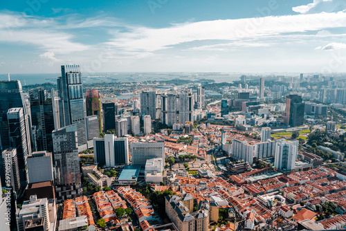 фотографія Aerial view of Singapore down town area in day time, travel and business destina