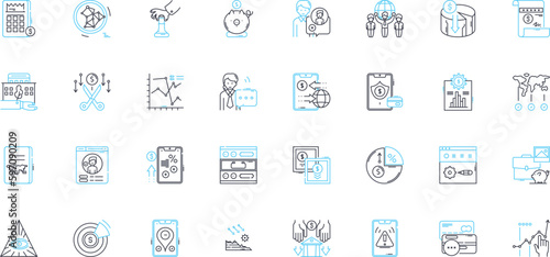 Business earnings linear icons set. Profits, Revenue, Gain, Returns, Income, Yield, Dividends line vector and concept signs. Bonuses,Capital,ROI outline illustrations Generative AI