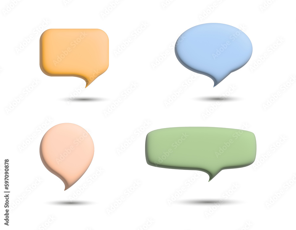 3D render speech bubble on a white background. Collection of chat icons. Illustration for decoration, postcards, business 3D render speech bubble on a white background. Collection of chat icons. Illustration for decoration, postcards, business