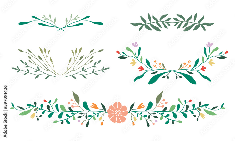 Flower and leaf frame. Botanical decoration wreath, garland, border illustration. Wildflower, herbs and plants. Flower and leaf frame. Botanical decoration wreath, garland, border illustration. Wildflower, herbs and plants.