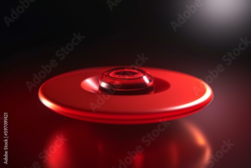 3D rendered red disc gliding through air. Generative AI