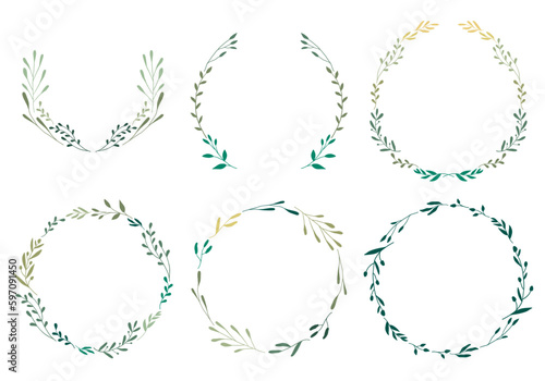 Flower and leaf frame. Botanical decoration wreath, garland, border illustration. Wildflower, herbs and plants. 