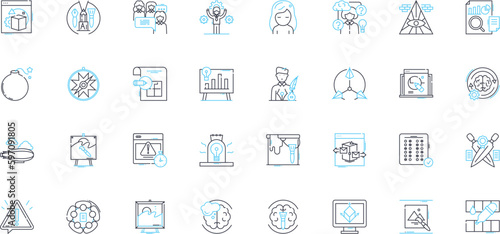 Innovation and originality linear icons set. Novelty, Ingenious, Piering, Inventive, Fresh, Unconventional, Trailblazing line vector and concept signs. Generative AI
