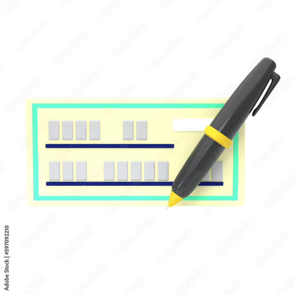 Icon 3d rendering minimal cheque Icon 3d rendering minimal cheque