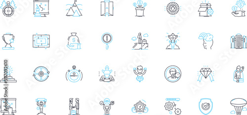 Skill progression linear icons set. Advancement, Growth, Development, Refinement, Mastery, Improvement, Proficiency line vector and concept signs. Expertise,Learning,Evolution outline Generative AI