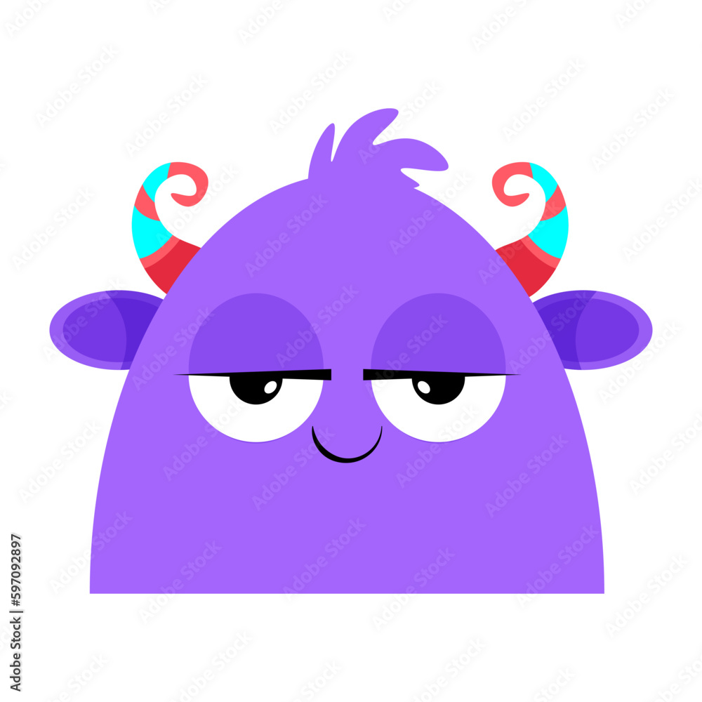 Fototapeta premium Cute purple monster with a smile and horns