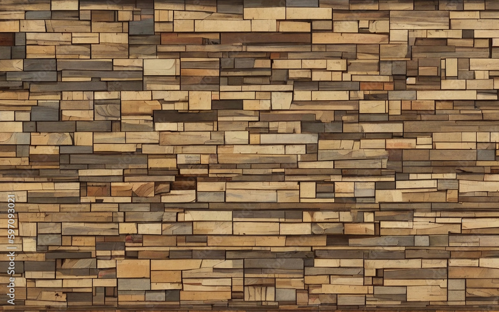 Abstract decorative wooden wall, mosaic geometric wooden texture. Copy space, decorative background. Generative AI Abstract decorative wooden wall, mosaic geometric wooden texture. Copy space, decorative background. Generative AI