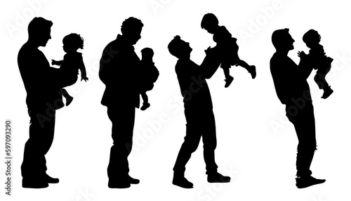 silhouette of father holding child, fathers day element