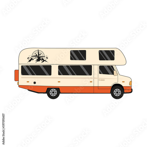 A drawing of a motorhome, also called a mobile home. Vector