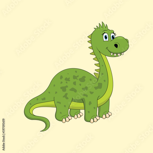 Cute and childlike dinosaur drawing. Vector
