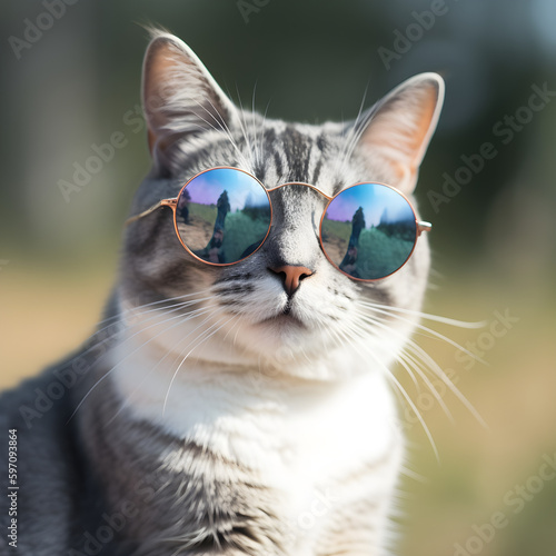portrait of a cat in sunglasses looking at the camera - Generative AI