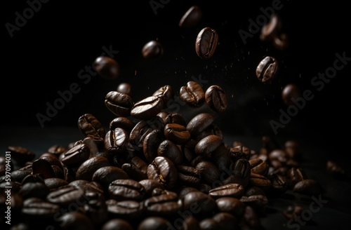 Falling coffee beans isolated Background Generative AI