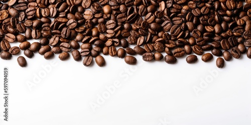 coffee beans border isolated on white background with copy space Generative AI