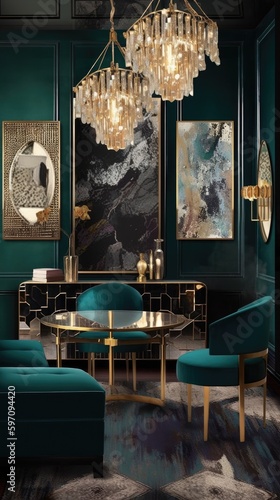 Fashion boutique interior  exuding a luxurious and sophisticated atmosphere with a harmonious blend of organic and geometric shapes. Generative AI