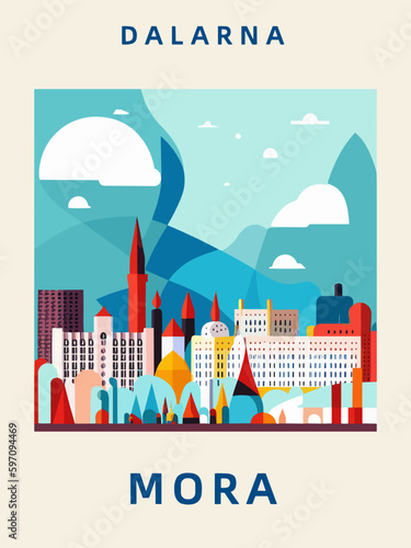 Mora: Poster der schwedischen Stadt mit einer Illustration photo