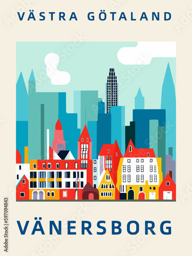 Vänersborg: Poster der schwedischen Stadt mit einer Illustration