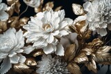 Decorative white and gold flowers. Generative AI
