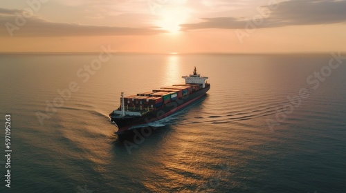 Aerial view of a container ship transporting cargo as it travels from a cargo yard port to a bespoke ocean freight shipping idea. generative ai. © Svfotoroom