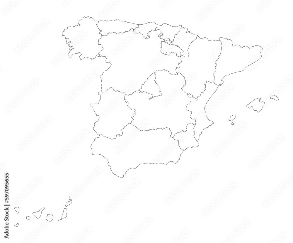 Map of Spain on white color administrative map. Veccotr