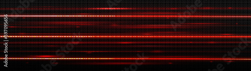 Red laser beam vector background. Neon line glow transparent graphic effect on dark background. Safety scanner pattern design with parallel stripe and sparkle. Cyber header banner overlay with opacity