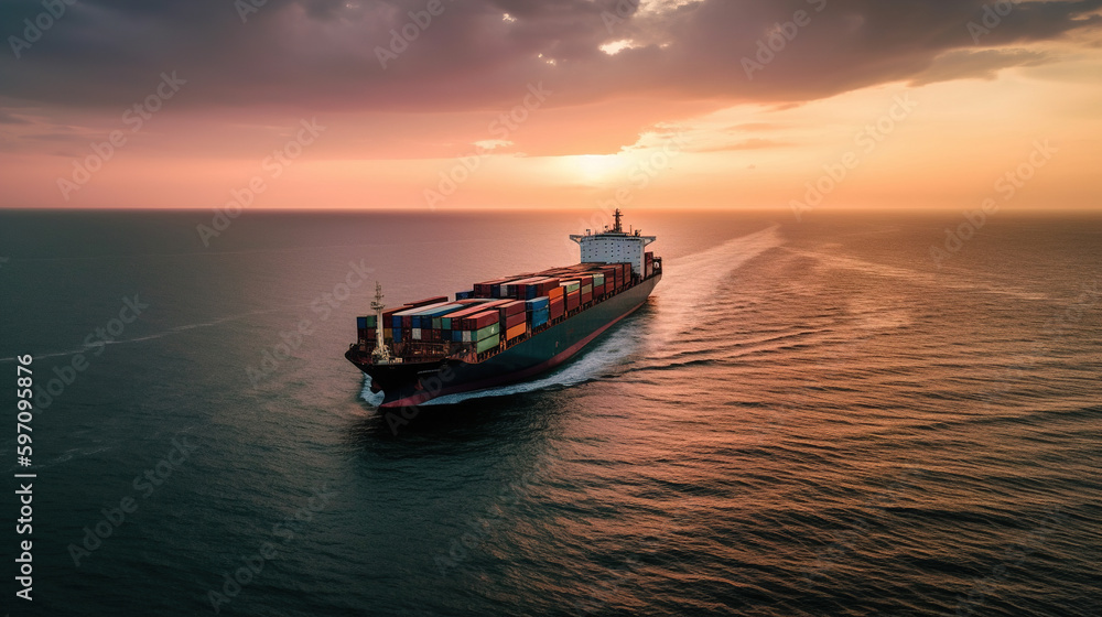 Container ship transporting cargo as it travels from a cargo yard port to a bespoke ocean freight shipping idea. generative ai. Container ship transporting cargo as it travels from a cargo yard port to a bespoke ocean freight shipping idea. generative ai.