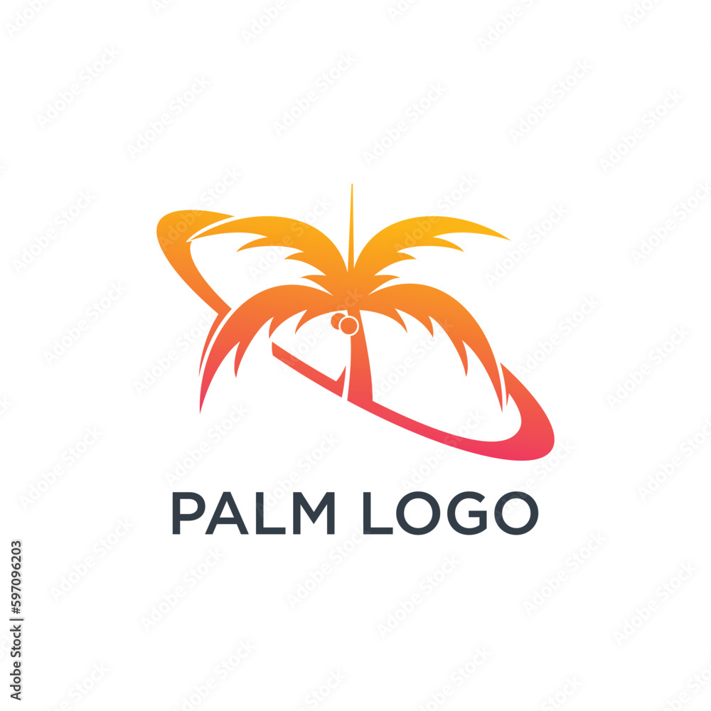 Palm tree logo design template with circle element