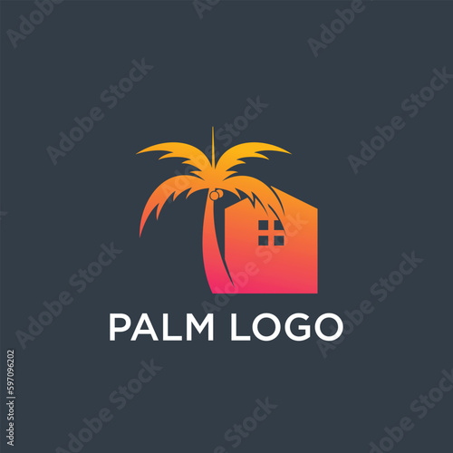 Palm tree logo design ilustration with house concept