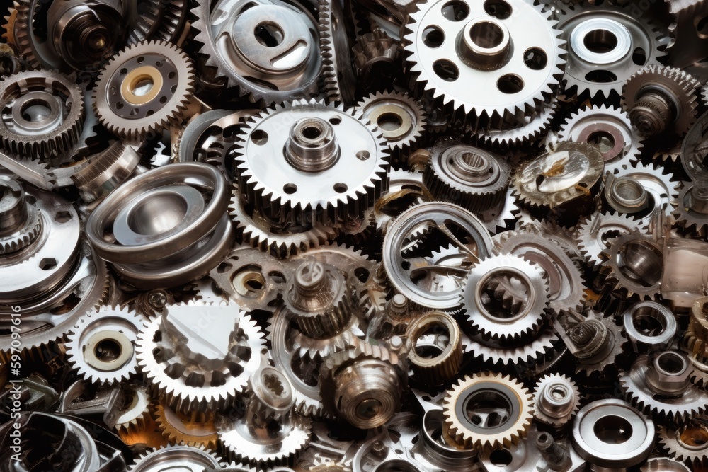 close up view of interlocking metal gears. Generative AI close up view of interlocking metal gears. Generative AI