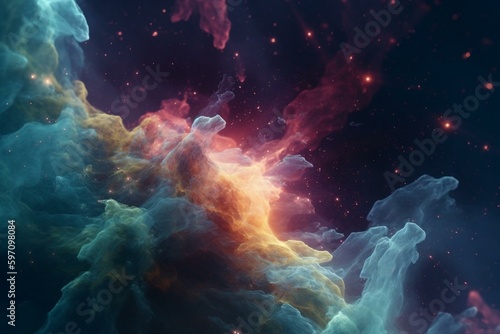 A high-definition space wallpaper featuring a nebula and stars. Generative AI © Amoret