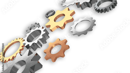 Metal gears on a transparent background