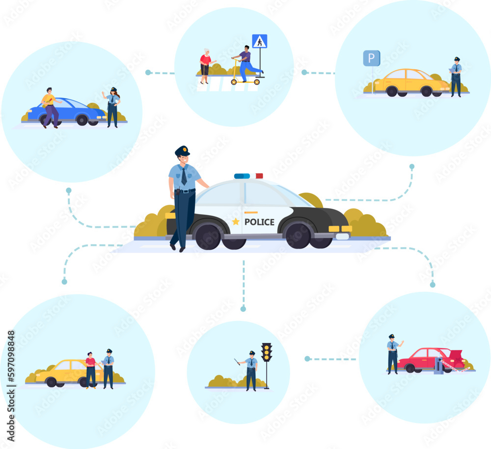 Traffic Police Flat Composition Set