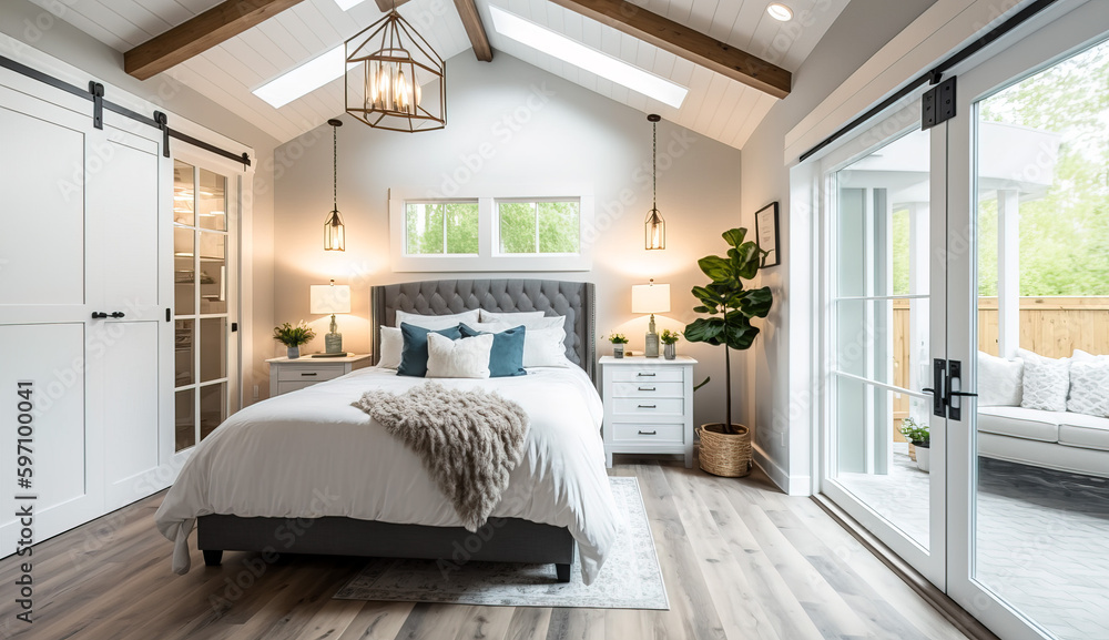 Beautiful Bedroom in new luxury home, Generative AI Beautiful Bedroom in new luxury home, Generative AI