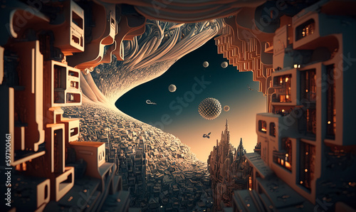 Flying city. surreal fantasy landscape. Generative AI
