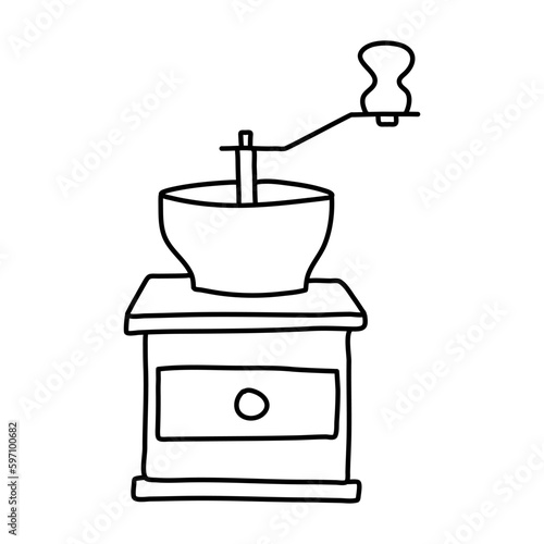 Vintage coffee grinder doodle. Vector illustration isolated on white background.
