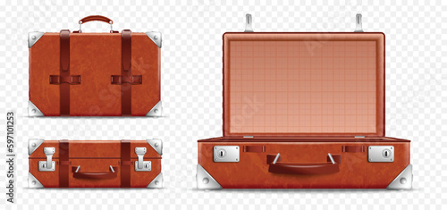 Realistic Retro Travel Baggage Transparent Icon Set