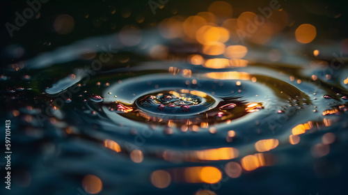 Droplet Dance, water droplets dancing on the surface of a pond Generative Ai