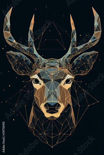 A deer head, geometric line art style. Generative AI