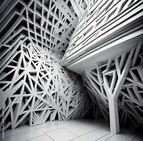 White intricate wall  3D  abstract architecture with futuristic design  4K  5K  Generative AI