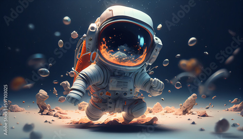 Astronaut floating in space, AI illustration 