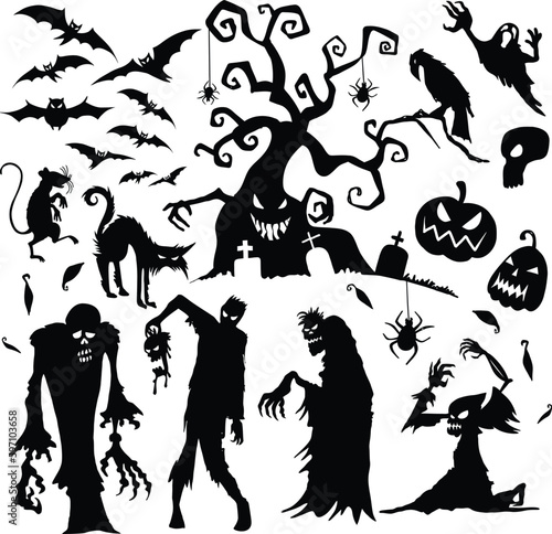 Pack of Creepy Black Icon Stock Vectors for Halloween Design