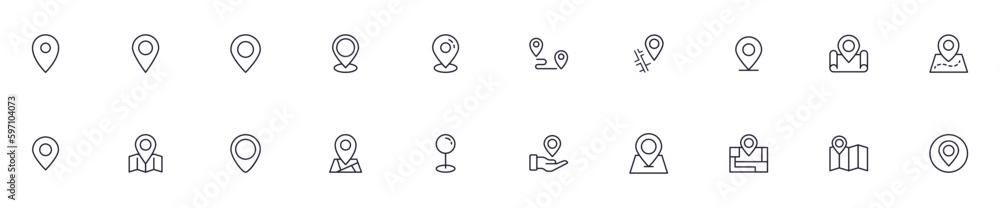 Map pin concept. Collection of modern high quality pin line icons. Editable stroke. Premium linear symbol for web sites, flyers, banners, online shops and companies. Map pin concept. Collection of modern high quality pin line icons. Editable stroke. Premium linear symbol for web sites, flyers, banners, online shops and companies.